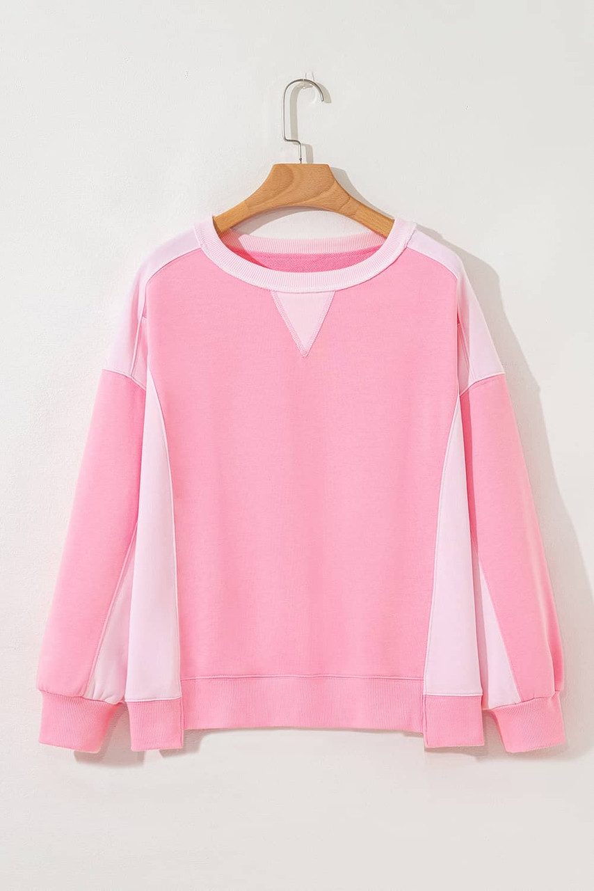 Bonbon 2-tone Color Block Patchwork Drop Shoulder Sweatshirt