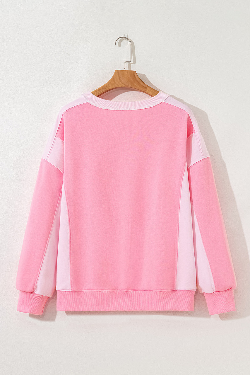 Bonbon 2-tone Color Block Patchwork Drop Shoulder Sweatshirt