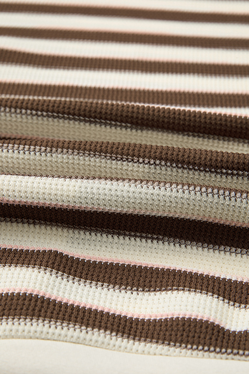 Khaki Stripe Stitched Detail Color Block Patchwork Oversized Pullover Top