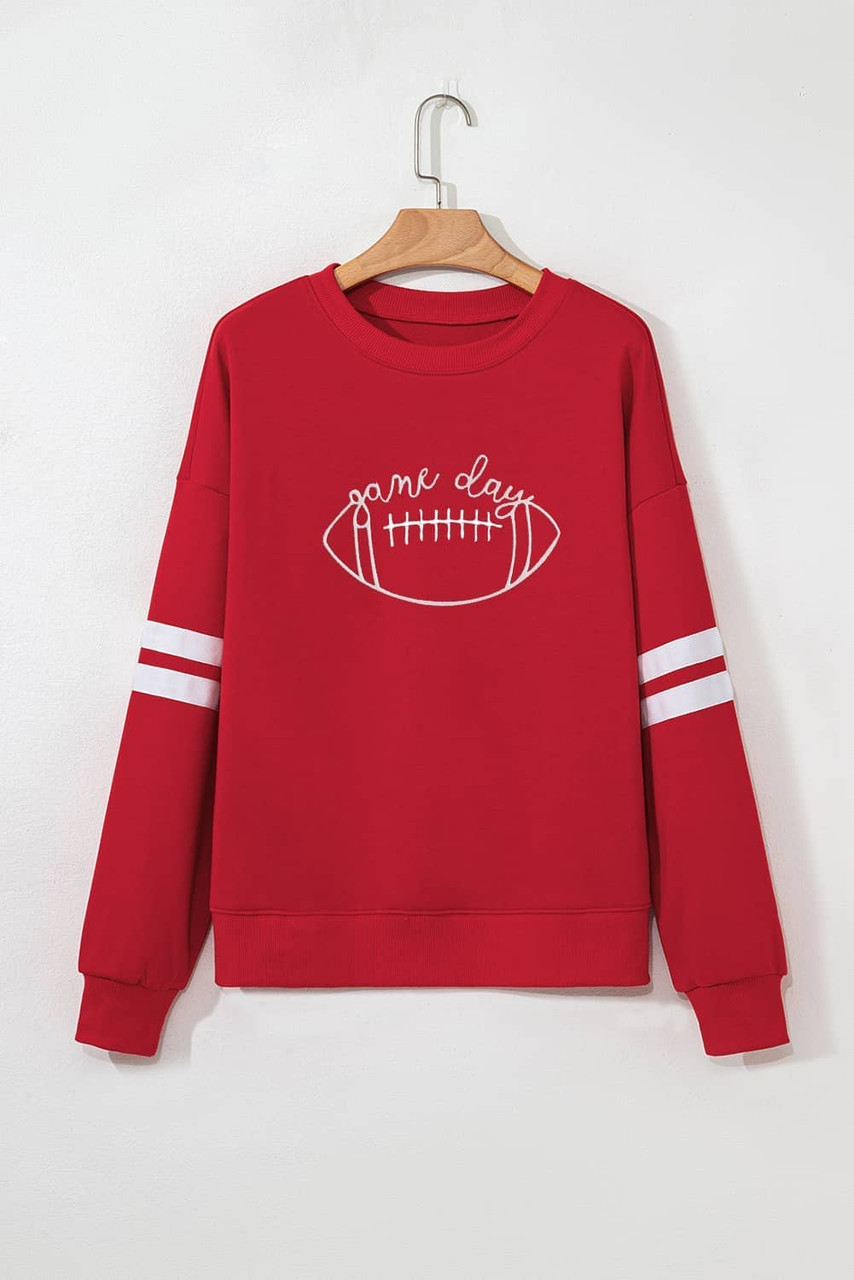 Fiery Red game day Rugby Embroidered Oversize Varsity Sweatshirt