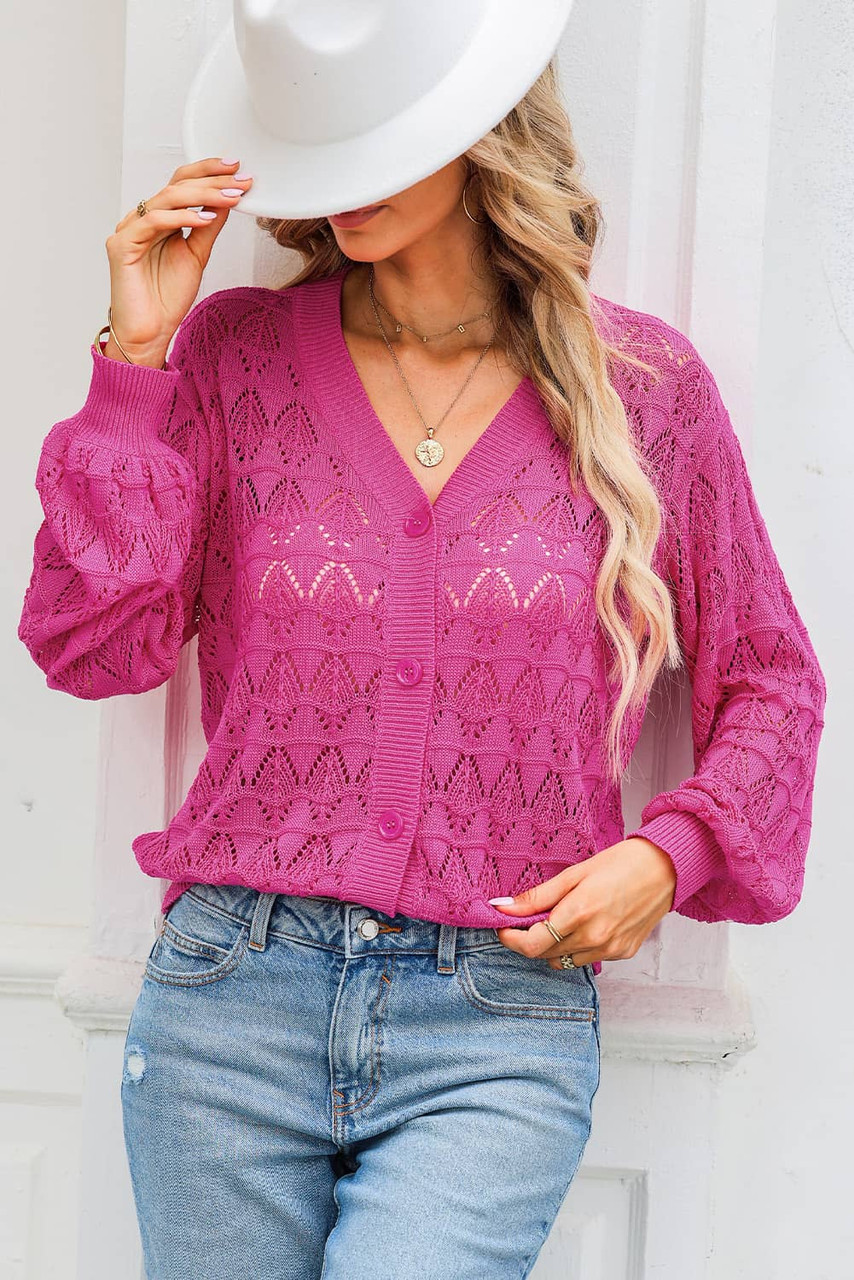 Rose Lightweight Buttoned Front Crochet Cardigan