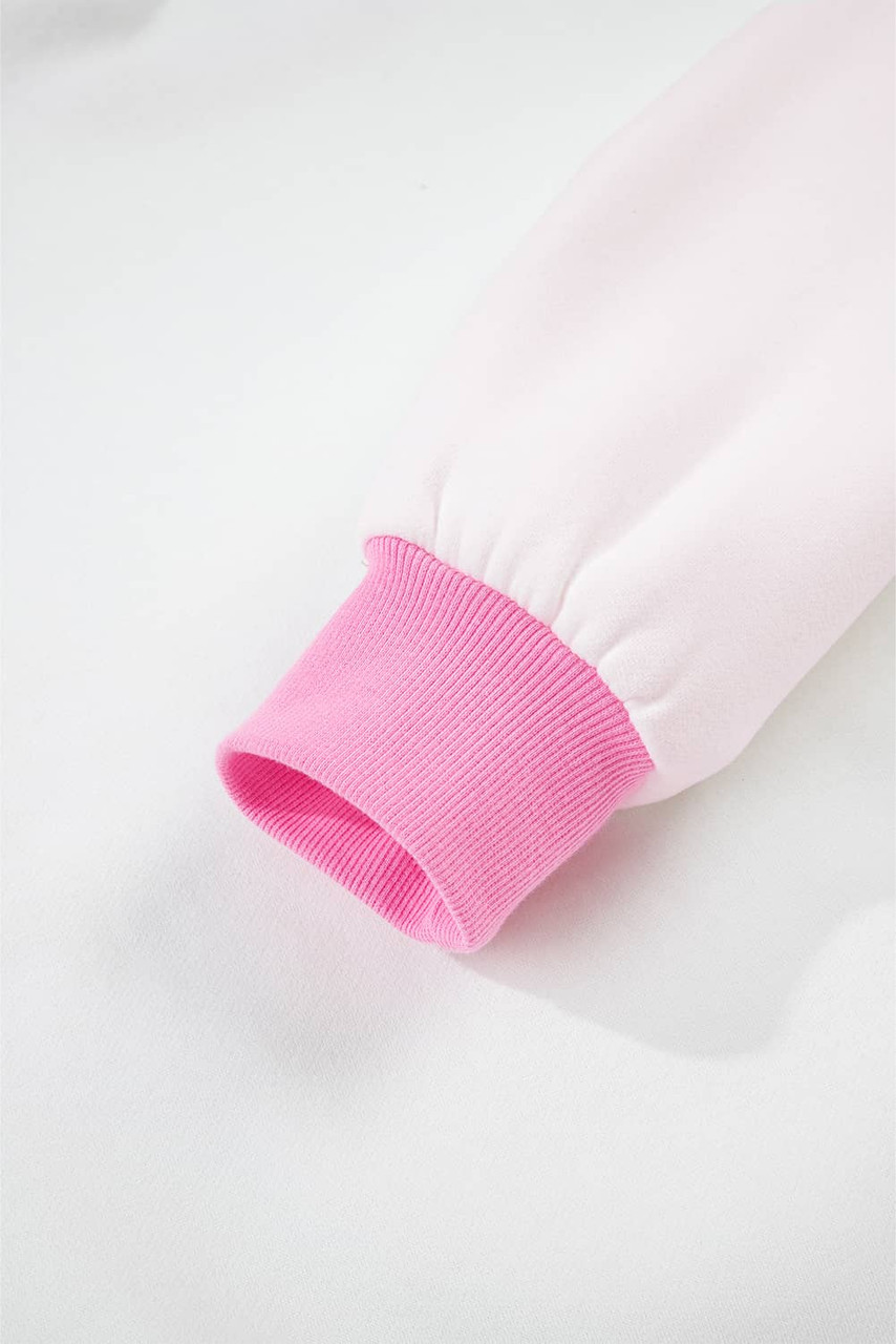 Strawberry Pink Color Block Pullover and Lace-up Elastic Waist Shorts Set Strawberry Pink Color Block Pullover and Lace-up Elastic Waist Shorts Set