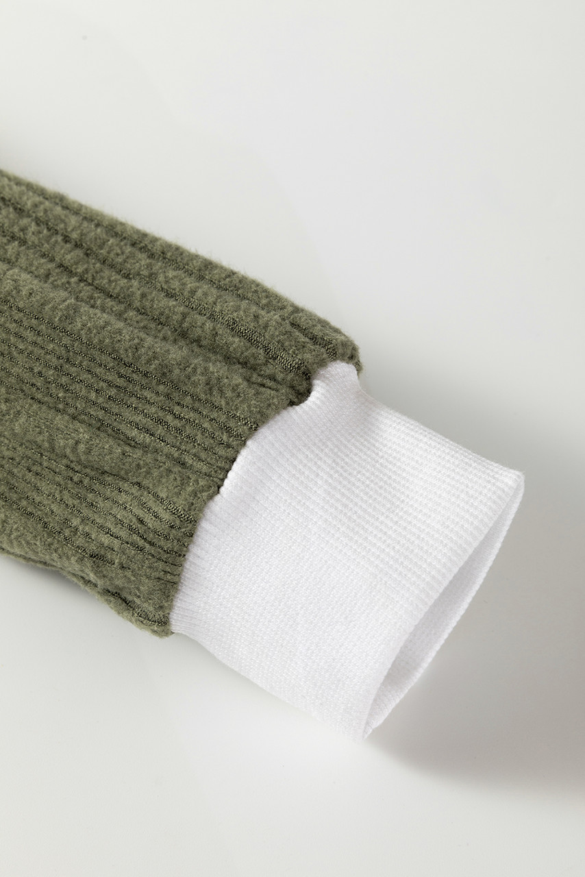 Moss Green Ribbed Contrast Cuffed Round Neck Long Sleeve T Shirt