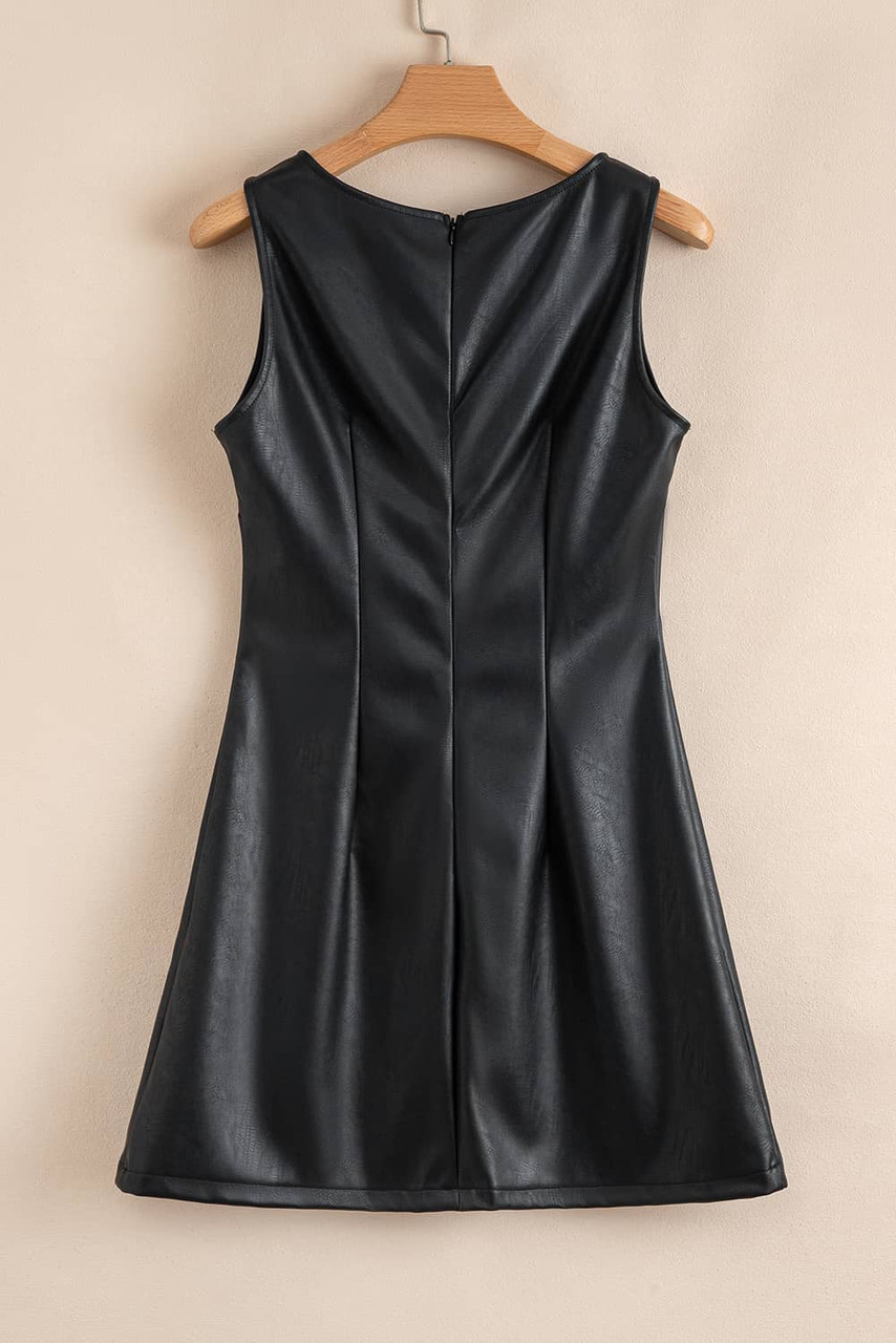 Black Vegan Leather Sleeveless Mini Dress