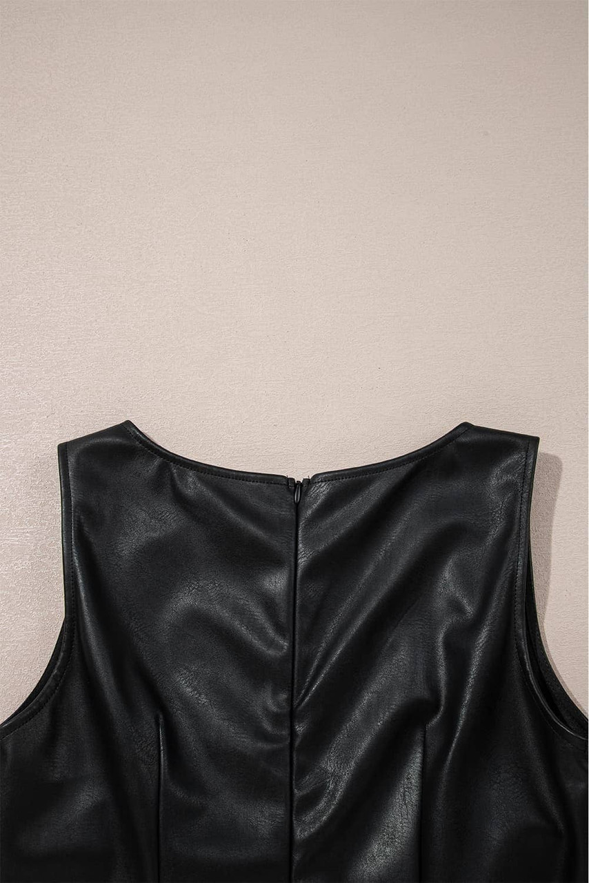 Black Vegan Leather Sleeveless Mini Dress