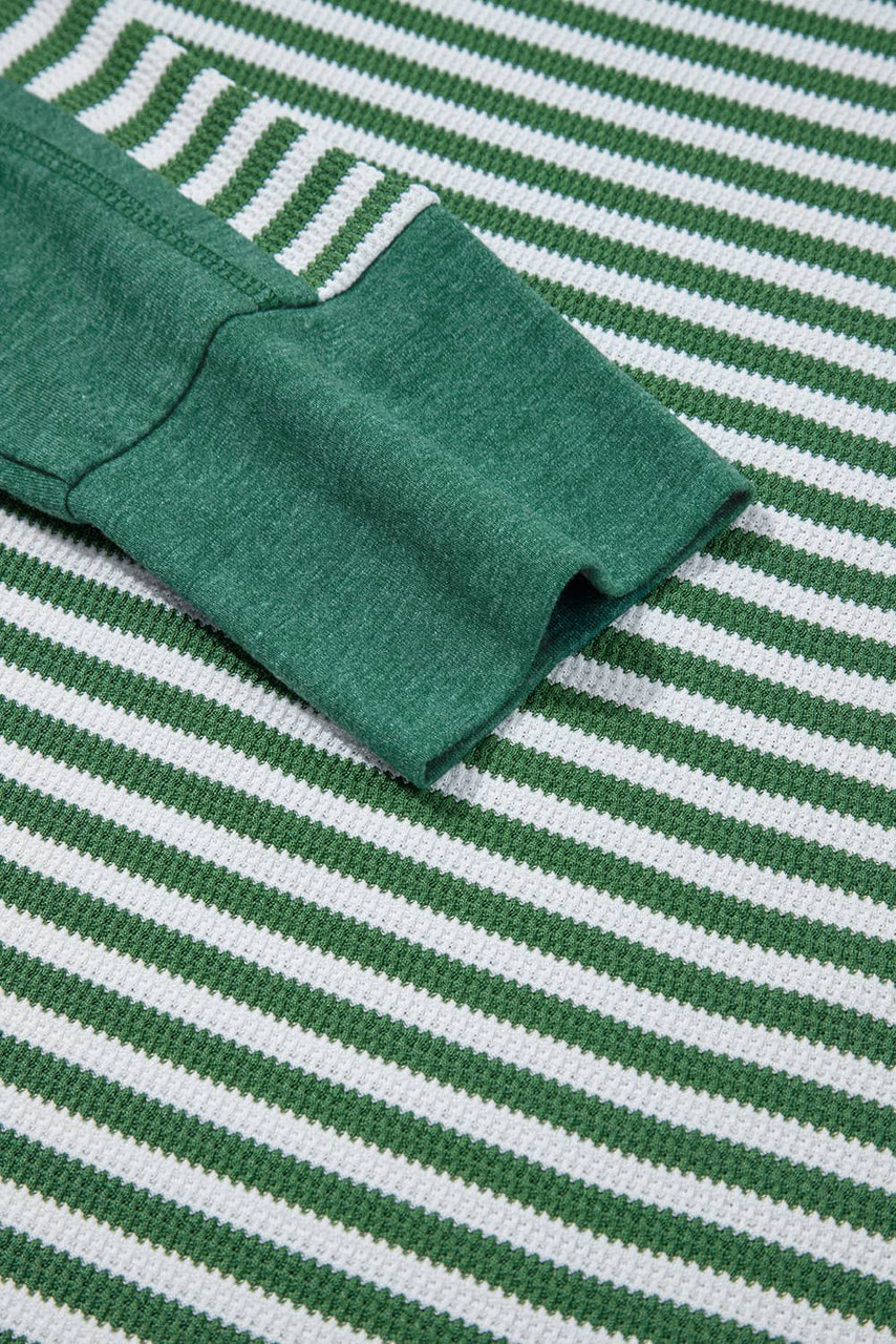 Green Stripe Thermal Knit Drop Shoulder Casual Top