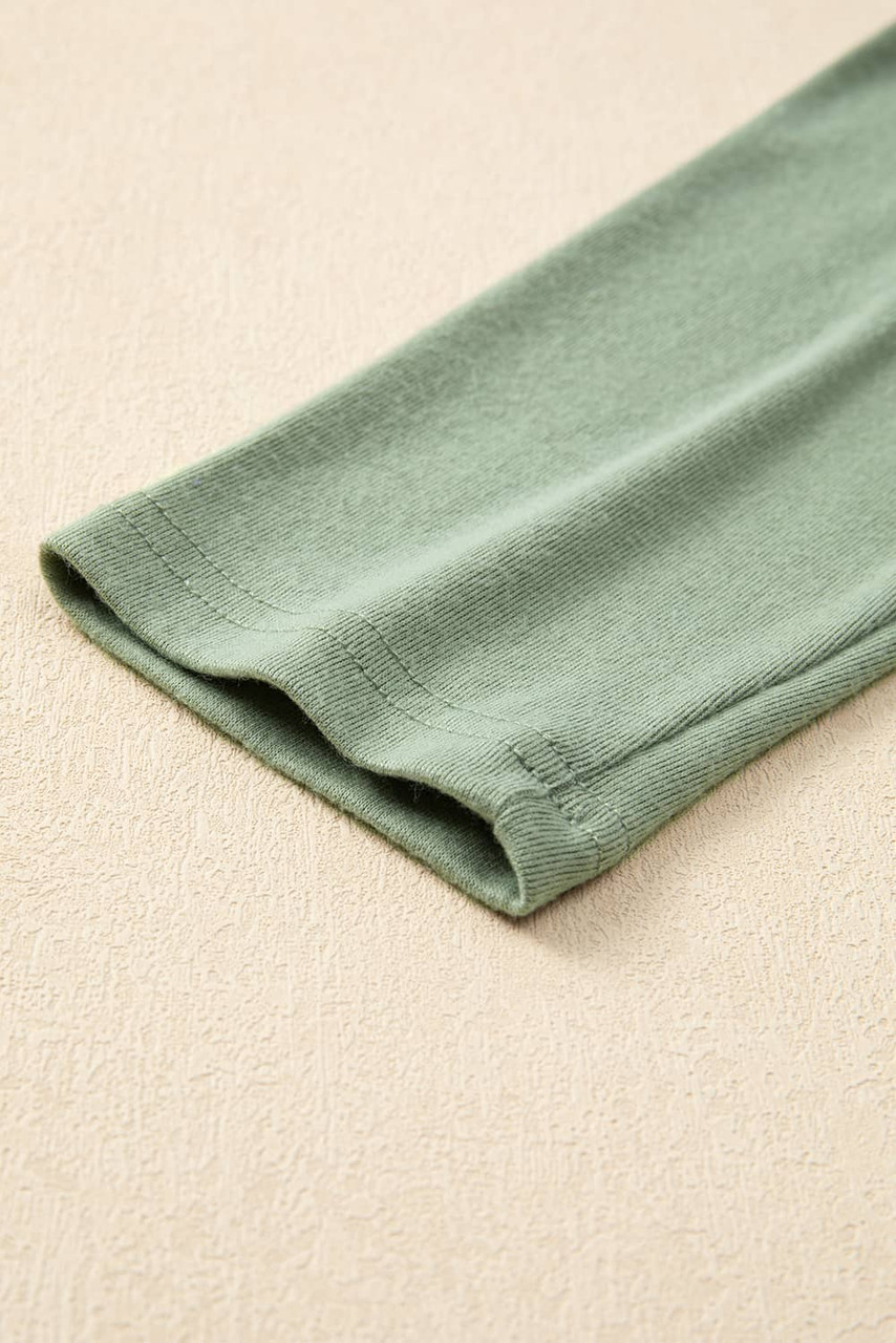 Laurel Green Solid Color Seam Detail Raglan Long Sleeve Top