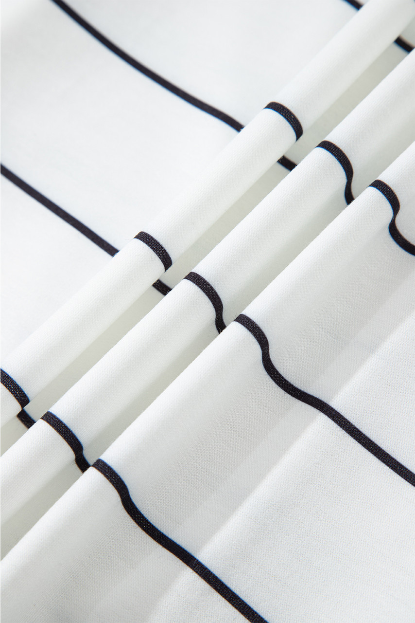 White Zip V Neck Casual Stripe Print Drop Shoulder Long Sleeve Top