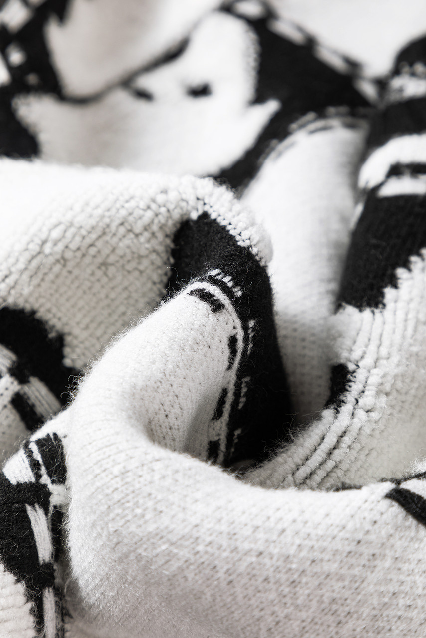 Black Halloween Ghost Checkered Drop Shoulder Sweater