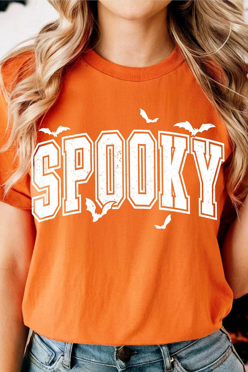 Orange SPOOKY Bats Halloween Graphic T Shirt