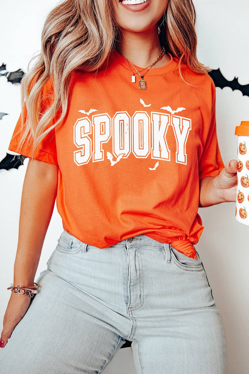 Orange SPOOKY Bats Halloween Graphic T Shirt