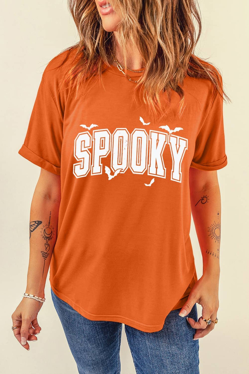 Orange SPOOKY Bats Halloween Graphic T Shirt