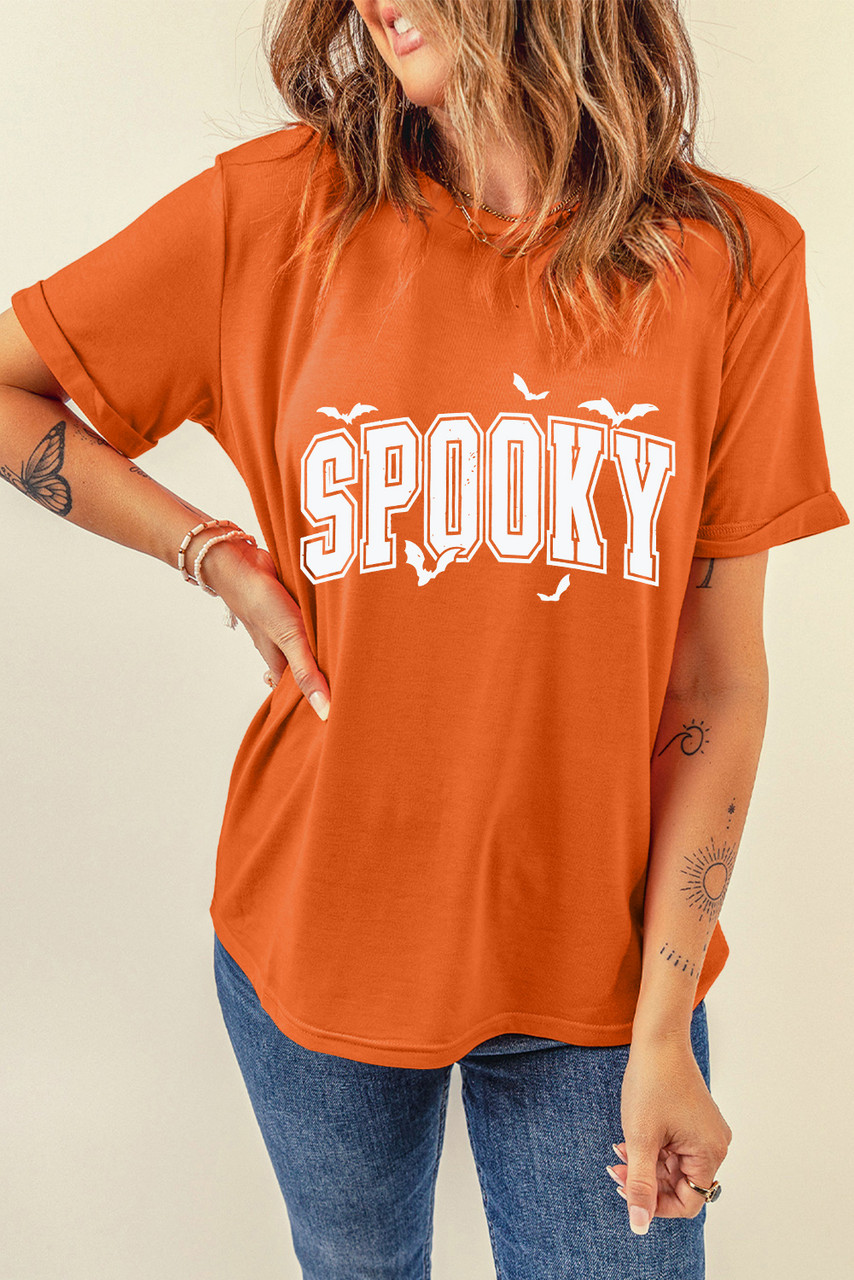 Orange SPOOKY Bats Halloween Graphic T Shirt