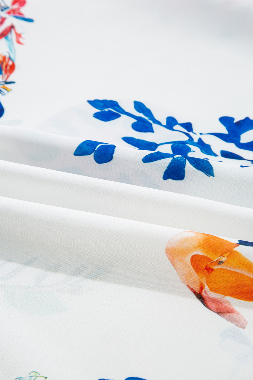 White Floral Print Tassel Tie Bracelet Sleeve Flowy Blouse