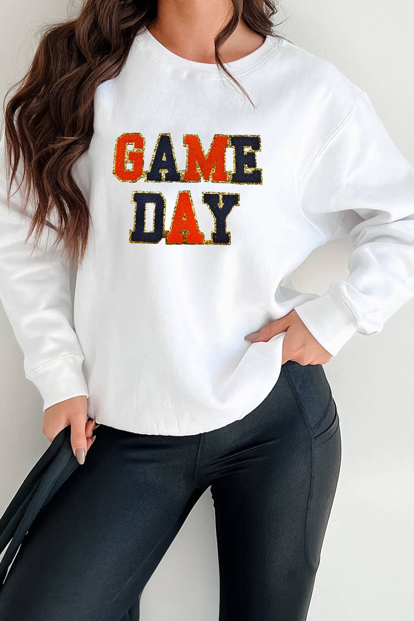 White GAME DAY Chenille Letter Graphic Sweatshirt