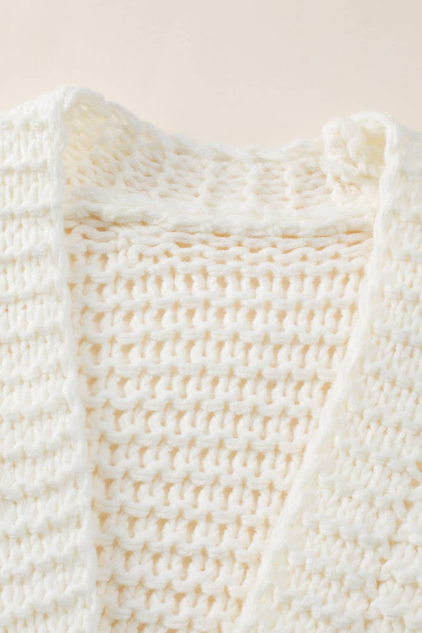 White Chunky Oversize Knit Drop Shoulder Puff Sleeve Cardigan