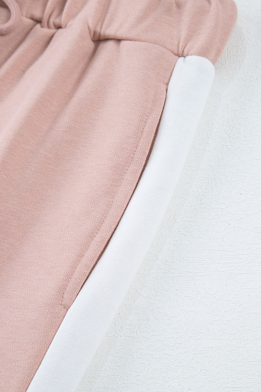 Pink Varsity Stripe Patchwork Puff Sleeve Pullover Drawstring Wide Leg Pant Set Pink Varsity Stripe Patchwork Puff Sleeve Pullover Drawstring Wide Leg Pant Set