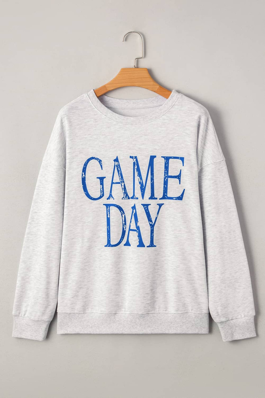 Blue Vintage Washed GAME DAY Graphic Baggy Sweatshirt