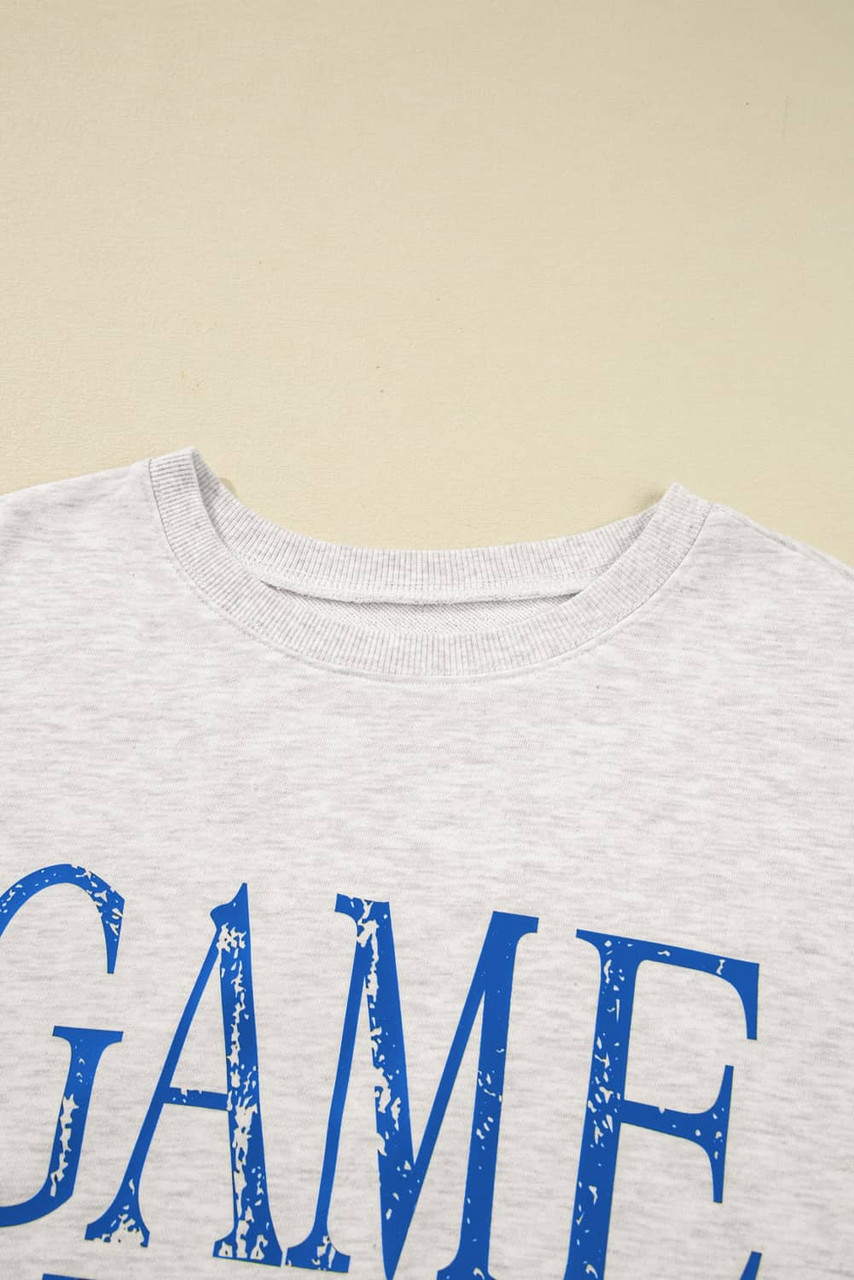 Blue Vintage Washed GAME DAY Graphic Baggy Sweatshirt
