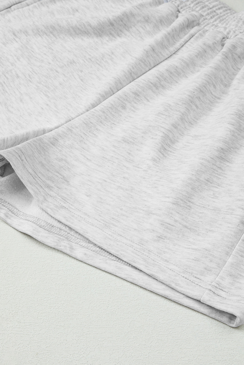 Light Grey Girly Bow Embroidered Detail Puff Sleeve Pullover 2pcs Short Set