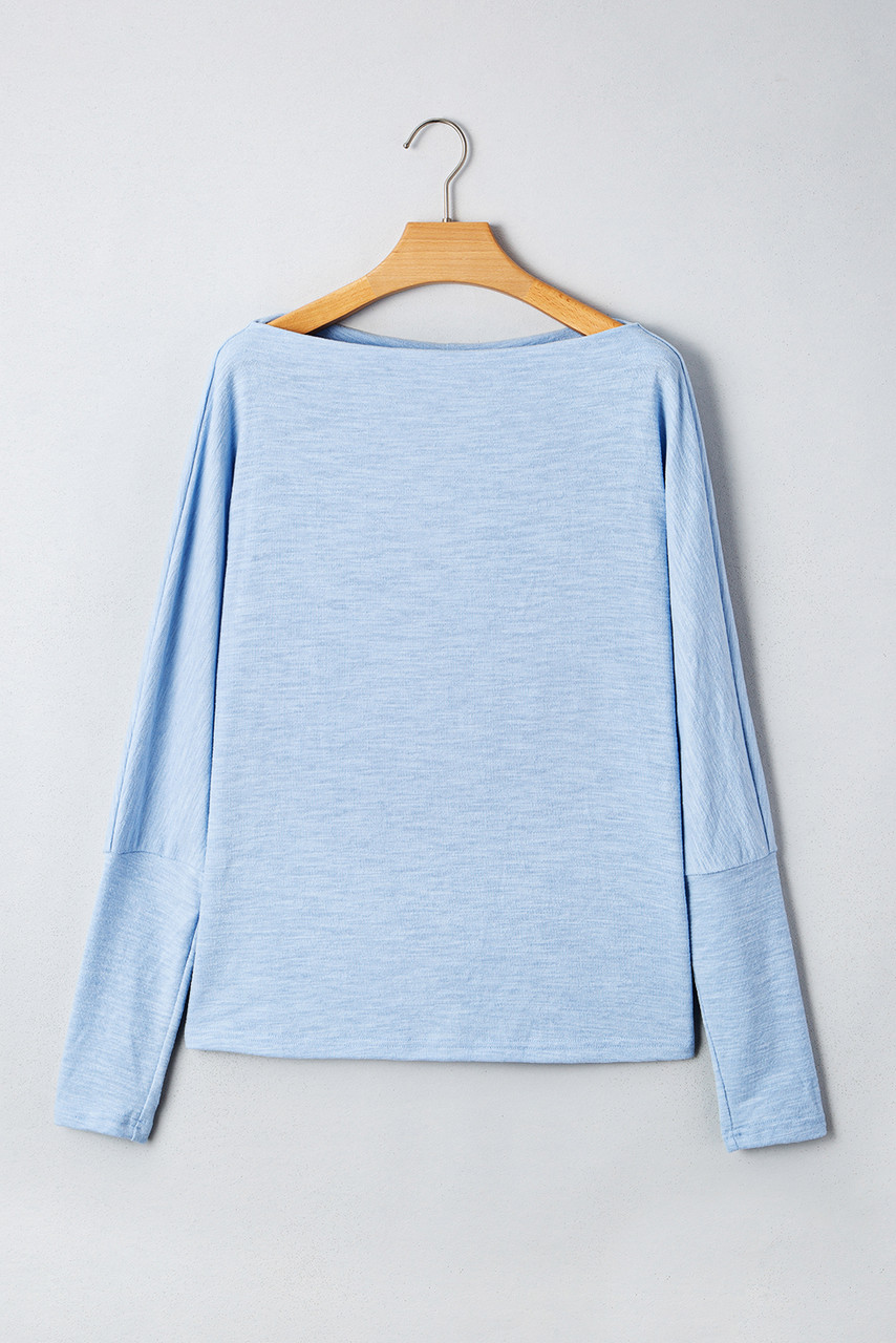 Beau Blue Solid Color Batwing Long Sleeve Top