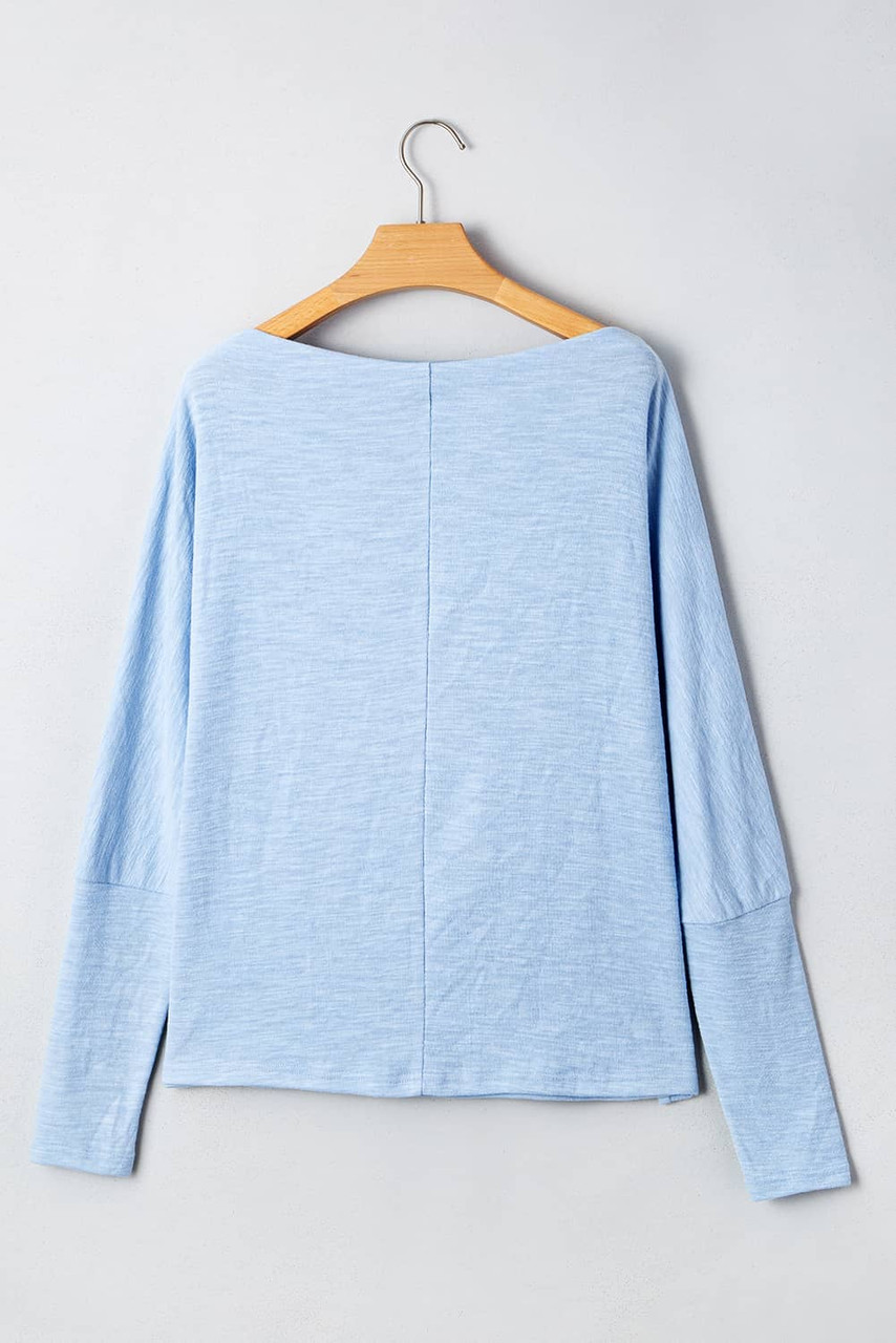Beau Blue Solid Color Batwing Long Sleeve Top
