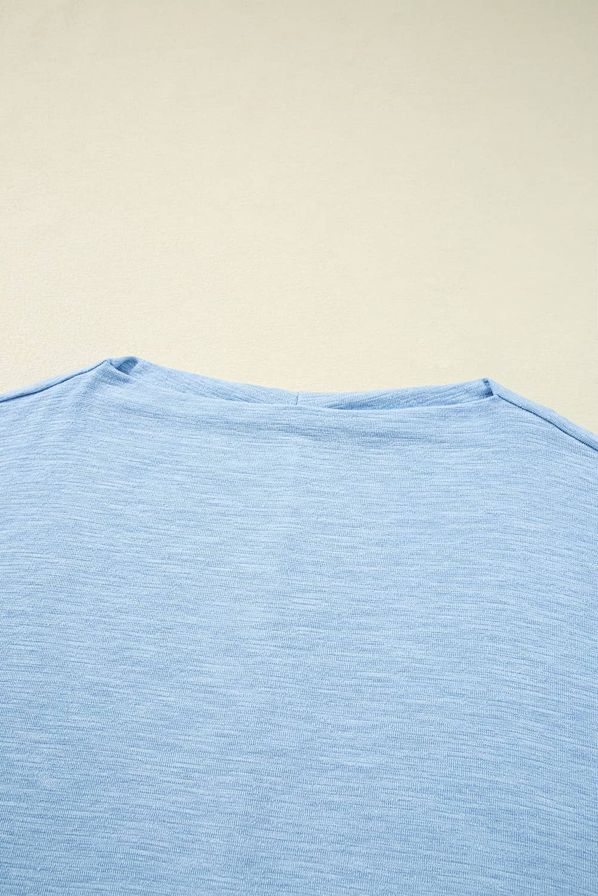 Beau Blue Solid Color Batwing Long Sleeve Top