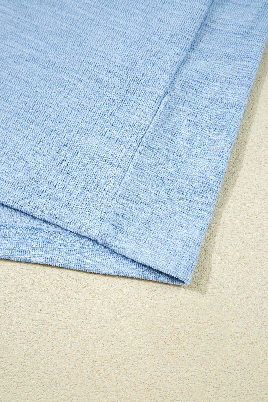 Beau Blue Solid Color Batwing Long Sleeve Top