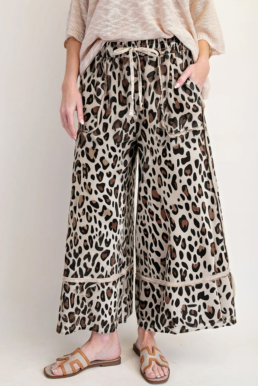 Khaki Leopard Wide Leg Cropped Pants Khaki Leopard Wide Leg Cropped Pants