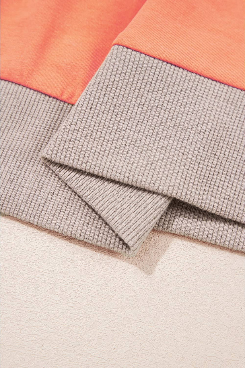 Grapefruit Orange Plaid Waffle Flower Patchwork Bracelet Sleeve Top