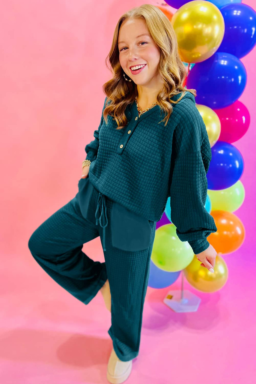 Skobeloff Waffled Textured Raw Edge Patchwork 2pcs Loose Pant Set Skobeloff Waffled Textured Raw Edge Patchwork 2pcs Loose Pant Set