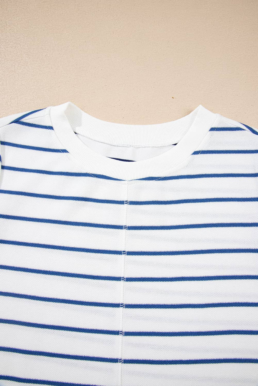 Sail Blue Striped Long Sleeve Top Drawstring Wide Leg Pants 2pcs Outfit Sail Blue Striped Long Sleeve Top Drawstring Wide Leg Pants 2pcs Outfit