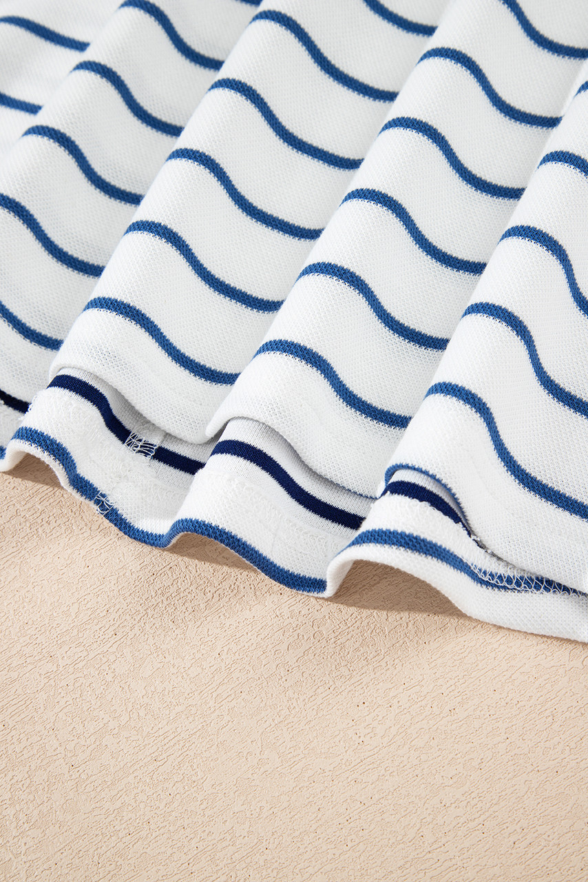 Sail Blue Striped Long Sleeve Top Drawstring Wide Leg Pants 2pcs Outfit Sail Blue Striped Long Sleeve Top Drawstring Wide Leg Pants 2pcs Outfit