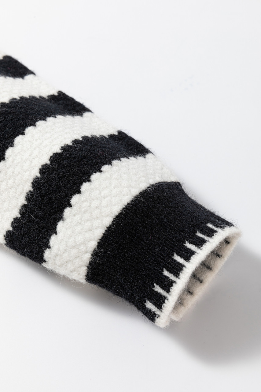 White Stripe Chic Golden Button Cardigan Sweater