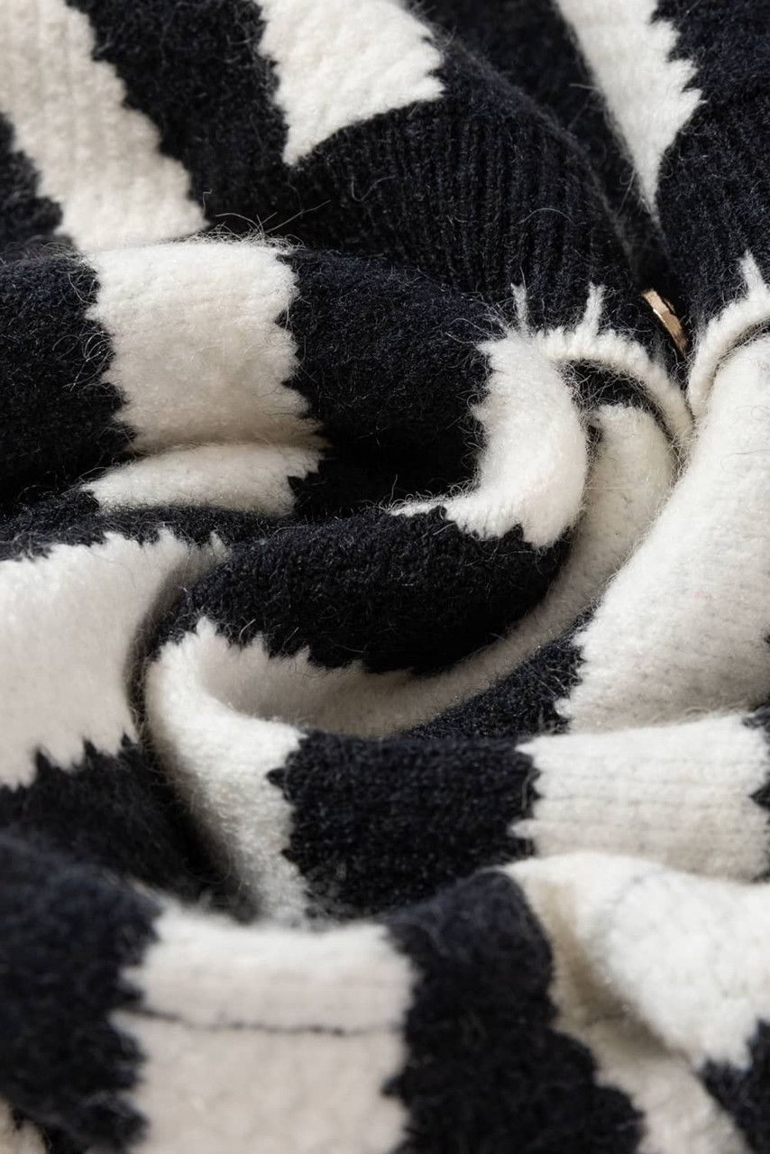 White Stripe Chic Golden Button Cardigan Sweater