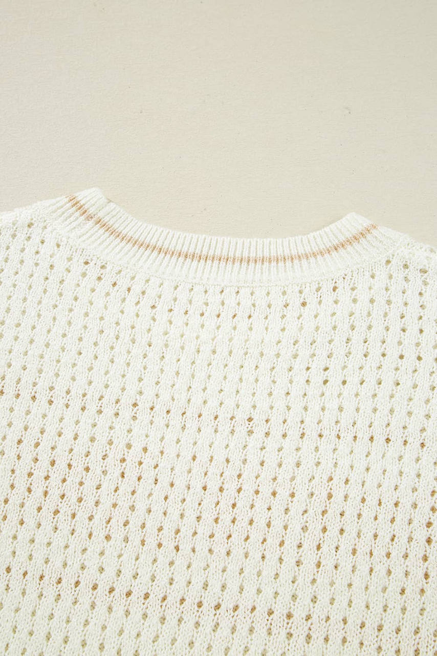 White BEACH Hollow Out Knitted Lightweight Dolman Sweater