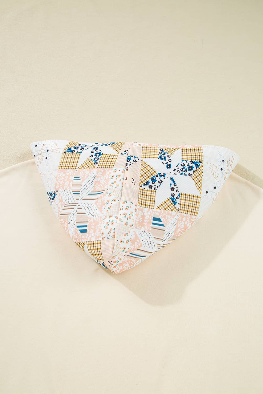 Beige Western Geo Pattern Patchwork Hoodie with Kangaroo Pocket