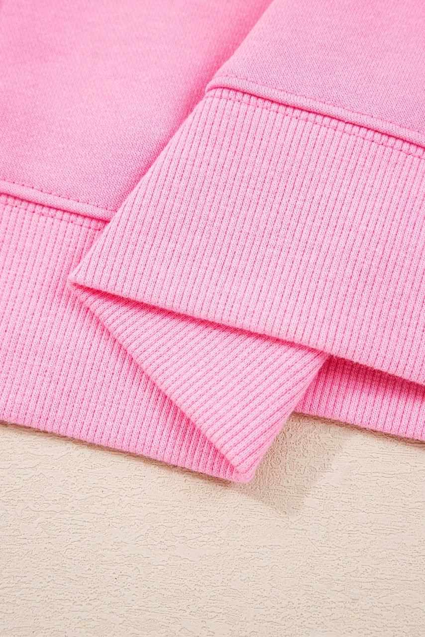 Pink Big Bow Lace Embroidered Dolman Sleeve Slit Plus Size Sweatshirt