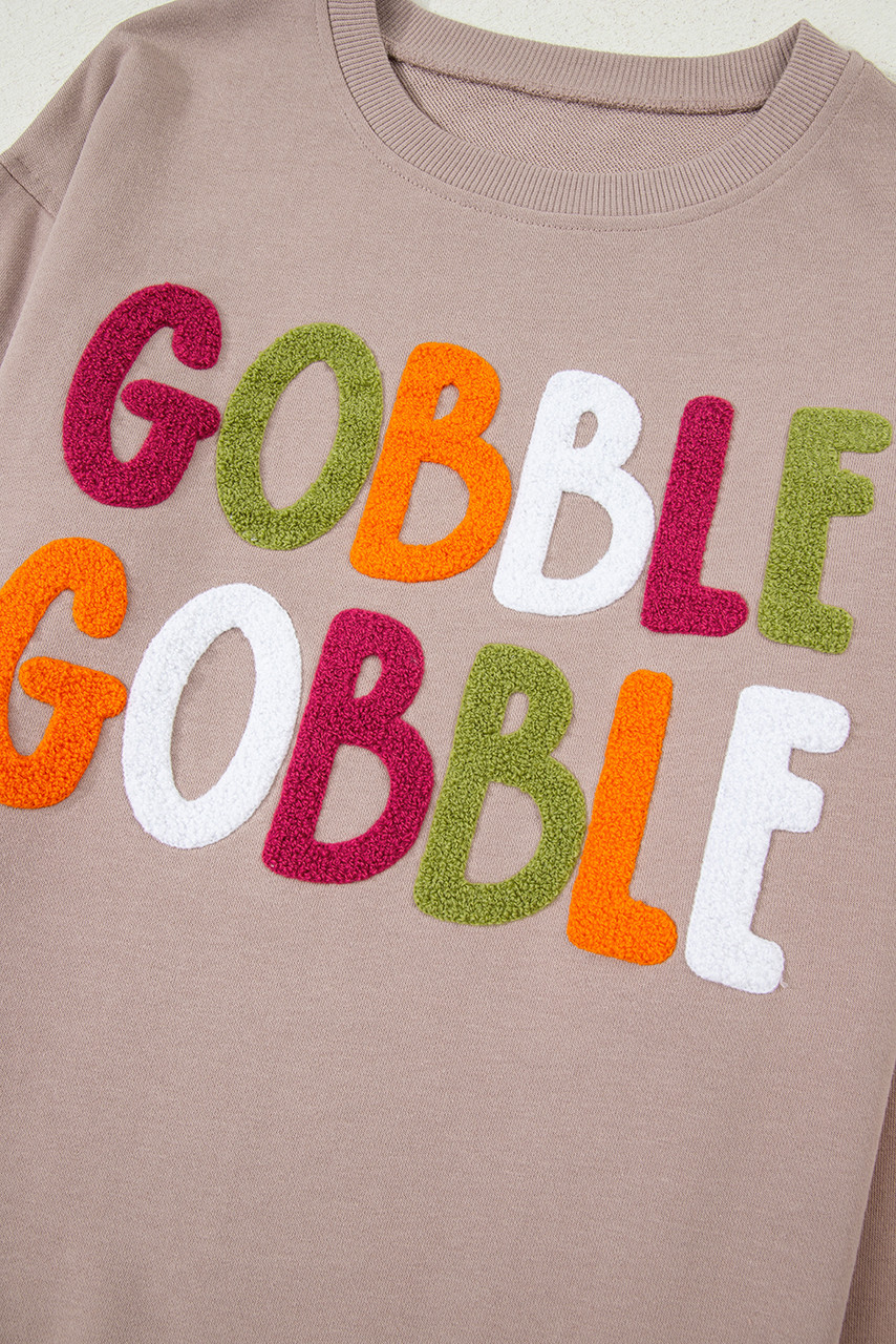 Dark Khaki GOBBLE Letter Graphic Thanksgiving Shift Sweatshirt