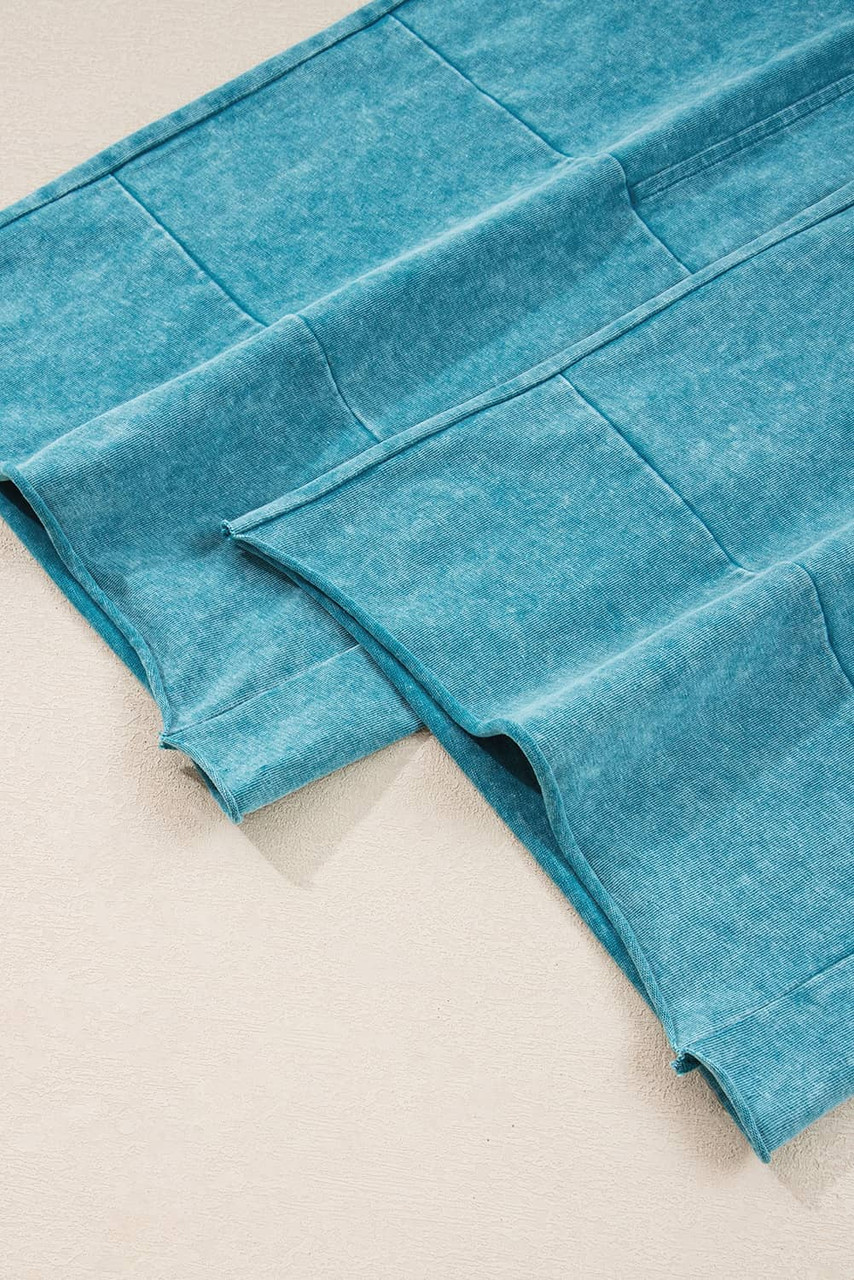 Lapis Mineral Wash Lace-up High Waist Raw Hem Patched Pocket Pants Lapis Mineral Wash Lace-up High Waist Raw Hem Patched Pocket Pants