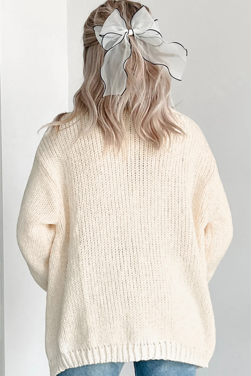 White Pumpkin Print Open Front Drop Shoulder Midi Cardigan White Pumpkin Print Open Front Drop Shoulder Midi Cardigan