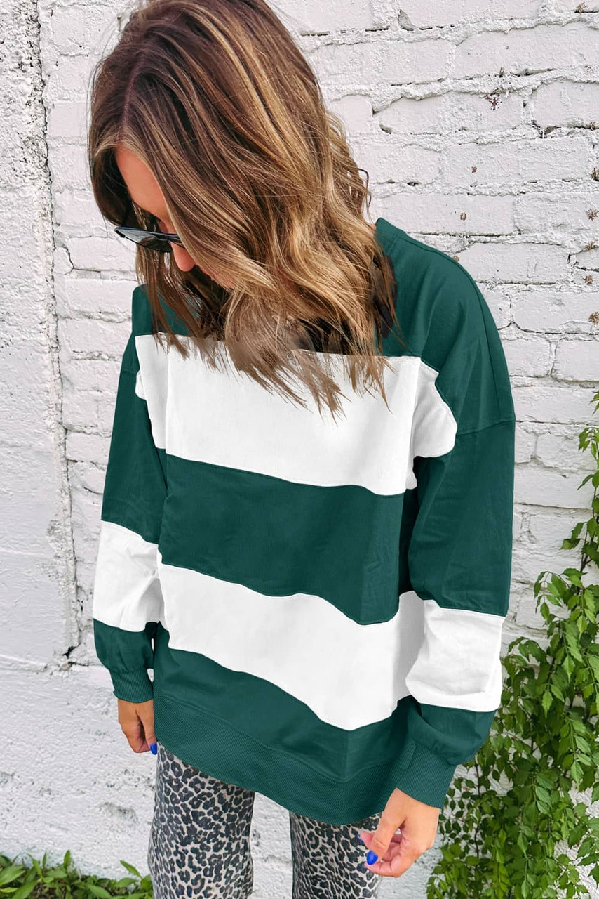 Evergreen Colorblock Drop Shoulder Baggy Sweatshirt