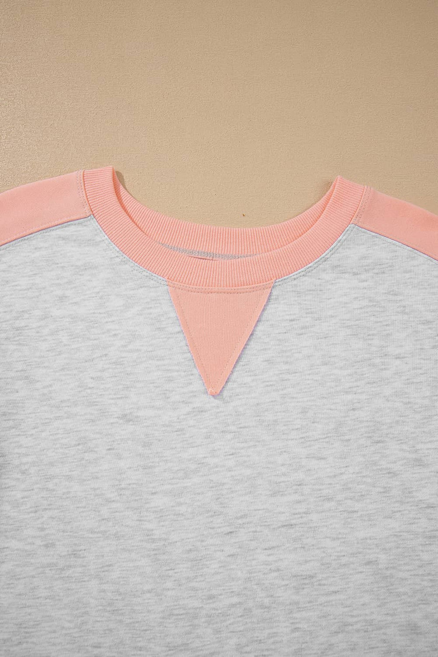 Light Grey Uneven Hem Colorblock Pullover Casual Shorts Plus Size 2pcs Outfit