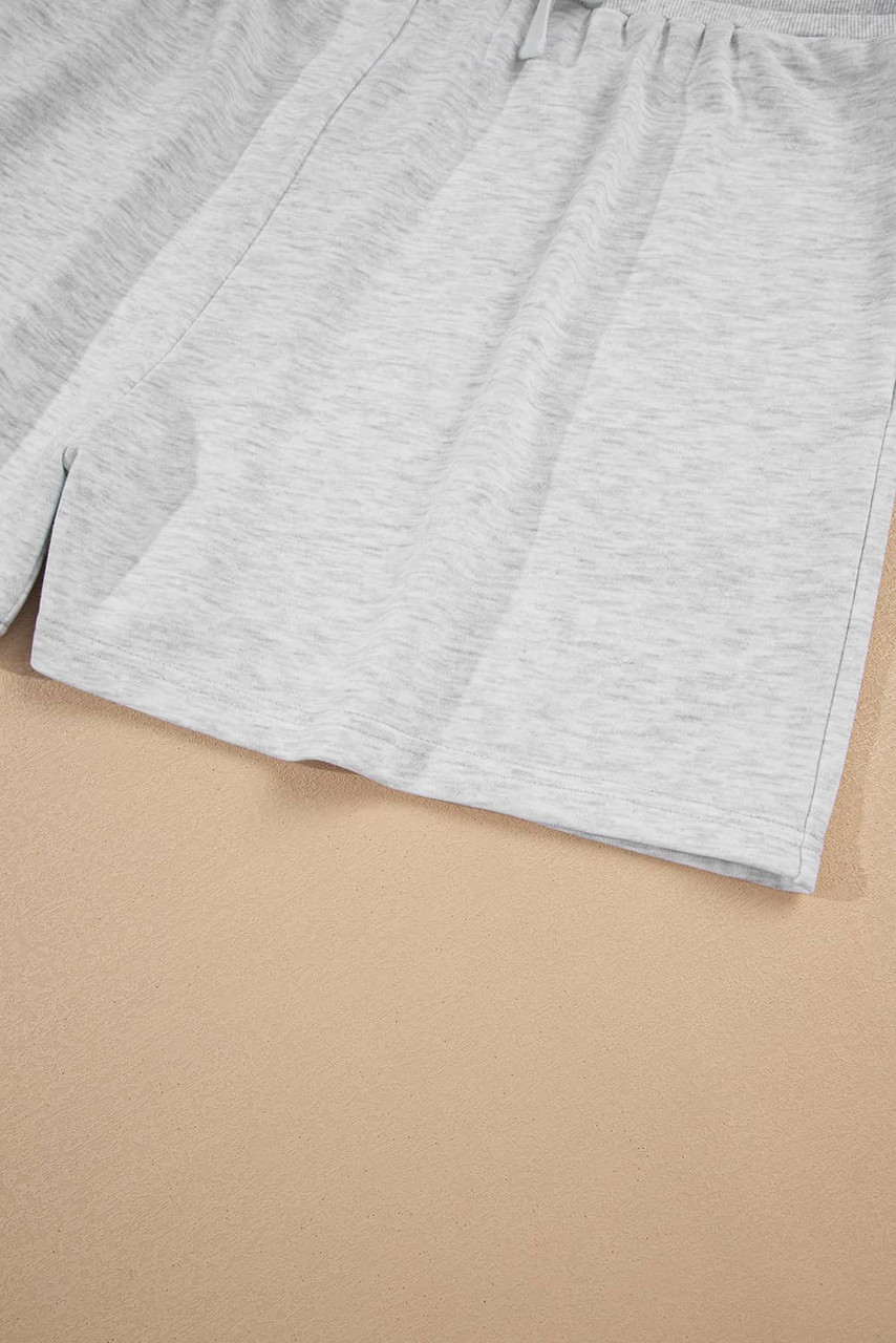 Light Grey Uneven Hem Colorblock Pullover Casual Shorts Plus Size 2pcs Outfit