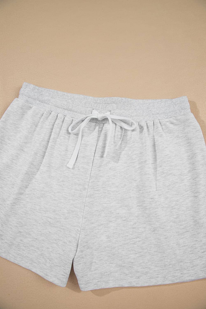 Light Grey Uneven Hem Colorblock Pullover Casual Shorts Plus Size 2pcs Outfit