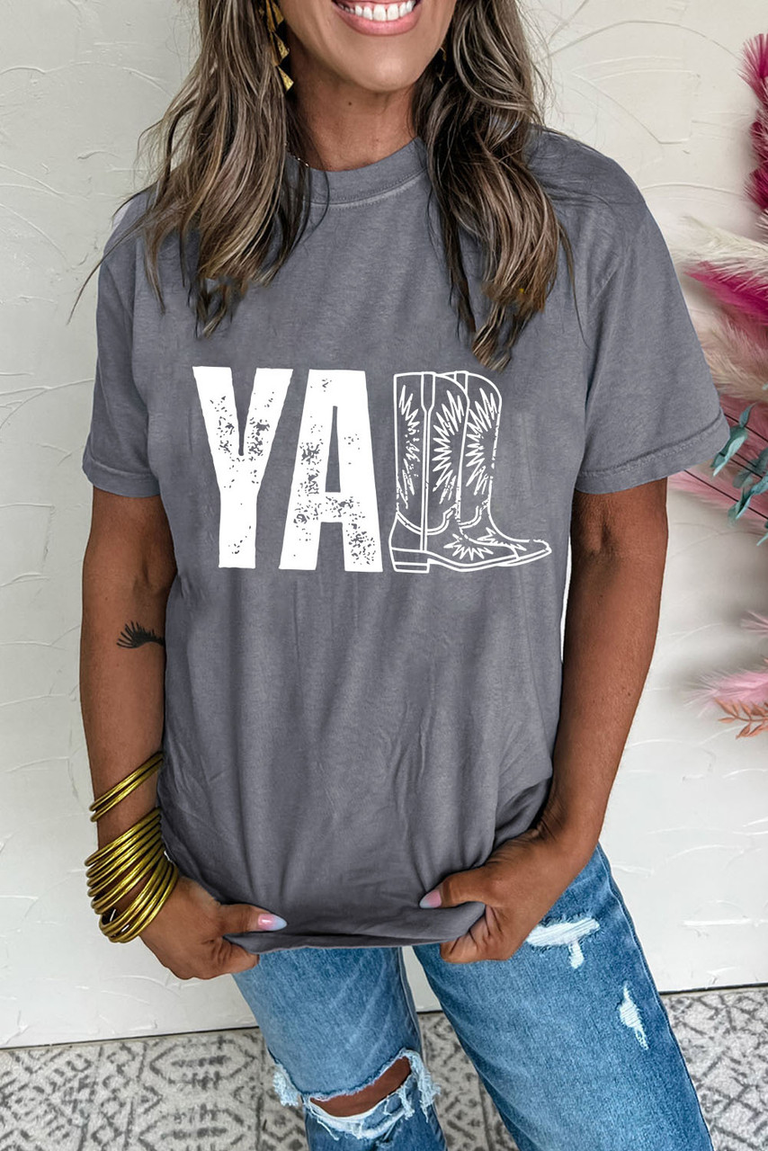Gray YALL Western Boots Printed Tee