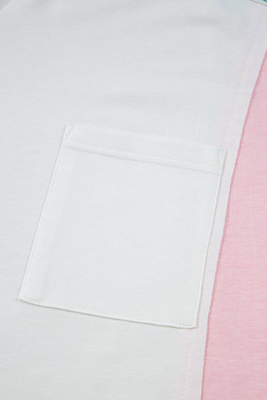 White Floral Colorblock Patchwork Chest Pocket Notched Neck Long Sleeve Top White Floral Colorblock Patchwork Chest Pocket Notched Neck Long Sleeve Top