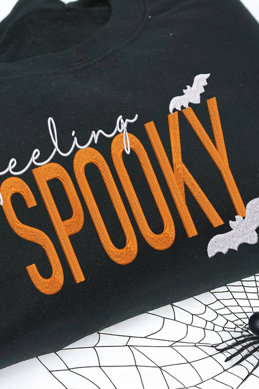 Black Feeling Spooky Halloween Embroidered Graphic Baggy Sweatshirt