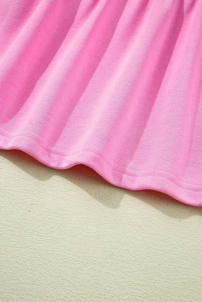 Pink Contrast Striped Collar Patchwork Puff Sleeve Ruffle Hem Mini Dress Pink Contrast Striped Collar Patchwork Puff Sleeve Ruffle Hem Mini Dress