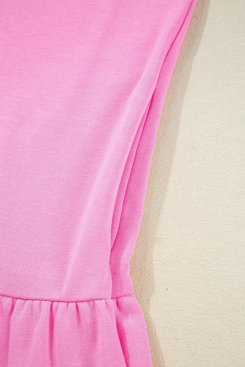 Pink Contrast Striped Collar Patchwork Puff Sleeve Ruffle Hem Mini Dress Pink Contrast Striped Collar Patchwork Puff Sleeve Ruffle Hem Mini Dress